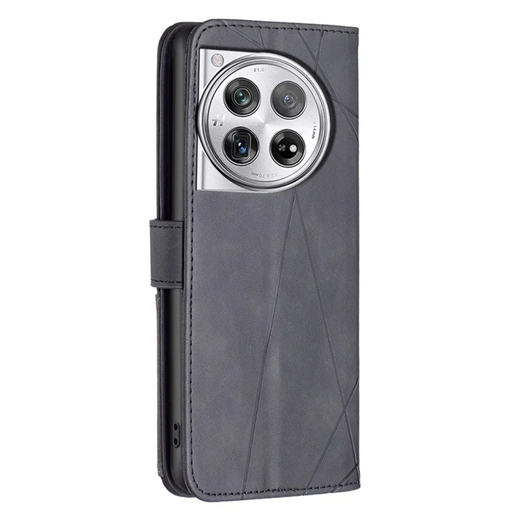 BINFEN COLOR BF05 per OnePlus 12 5G Case Stand Wallet Imprinted Line PU Leather Cover - Nero
