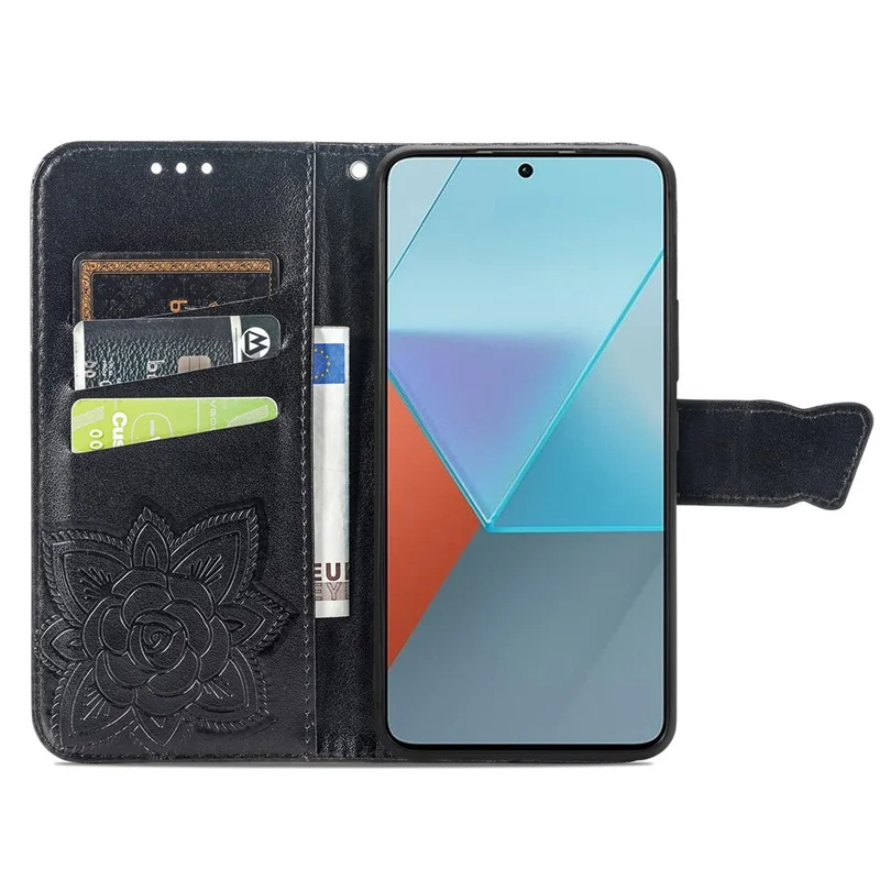For Xiaomi Redmi Note 13 Pro 5G / Poco X6 5G Case Wallet with Card Holder Butterfly Pattern PU Leather Phone Cover - Black