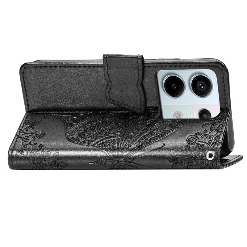 For Xiaomi Redmi Note 13 Pro 5G / Poco X6 5G Case Wallet with Card Holder Butterfly Pattern PU Leather Phone Cover - Black
