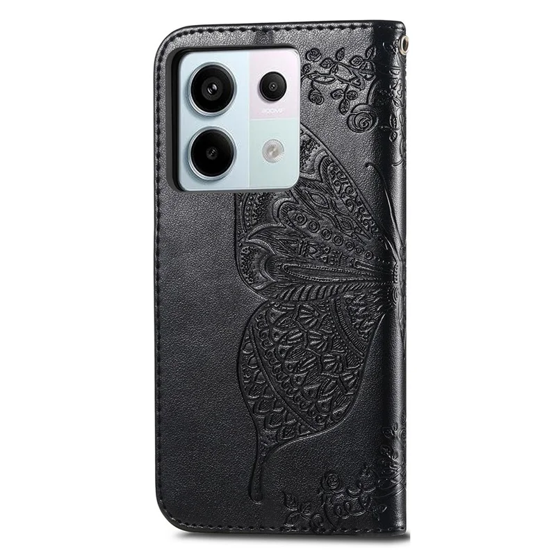 For Xiaomi Redmi Note 13 Pro 5G / Poco X6 5G Case Wallet with Card Holder Butterfly Pattern PU Leather Phone Cover - Black