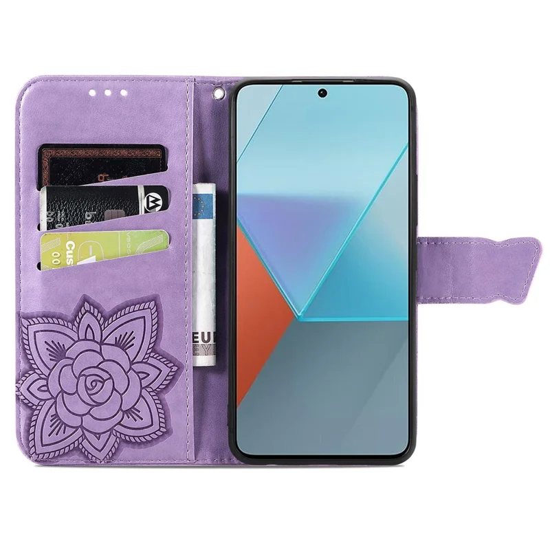 For Xiaomi Redmi Note 13 Pro 5G / Poco X6 5G Case Wallet with Card Holder Butterfly Pattern PU Leather Phone Cover - Light Purple