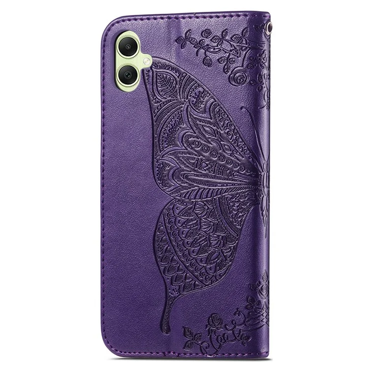 For Samsung Galaxy A05 4G Leather Case Butterfly Pattern Phone Cover Wallet Stand - Dark Purple