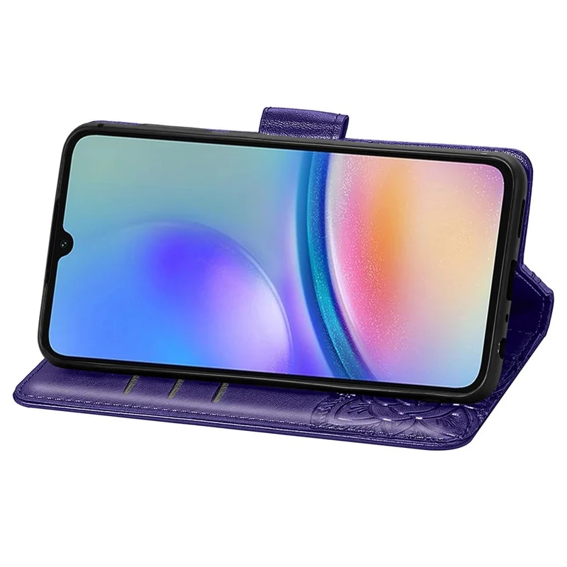 For Samsung Galaxy A05s 4G PU Leather Case Stand Function Butterfly Flower Pattern Cover Wallet - Dark Purple