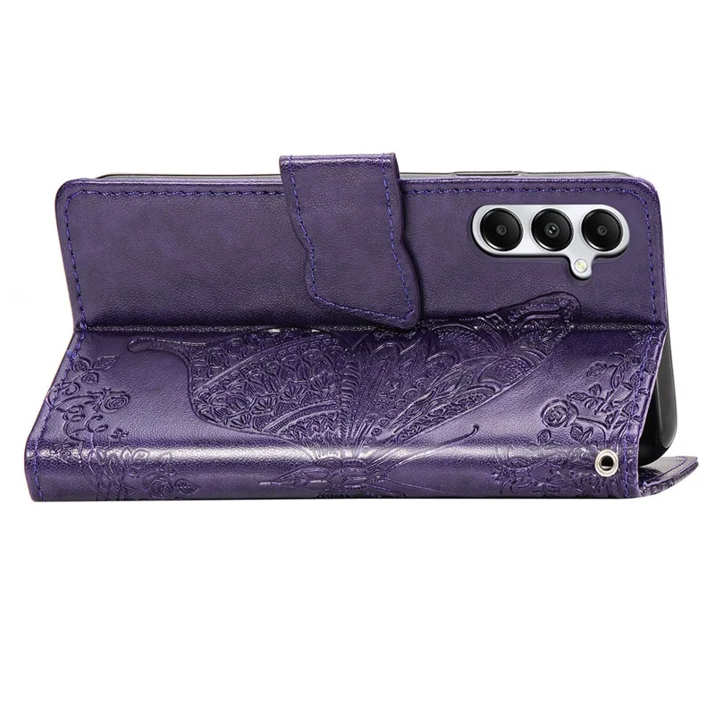 For Samsung Galaxy A05s 4G PU Leather Case Stand Function Butterfly Flower Pattern Cover Wallet - Dark Purple