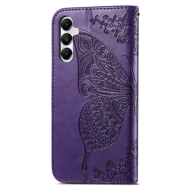 For Samsung Galaxy A05s 4G PU Leather Case Stand Function Butterfly Flower Pattern Cover Wallet - Dark Purple
