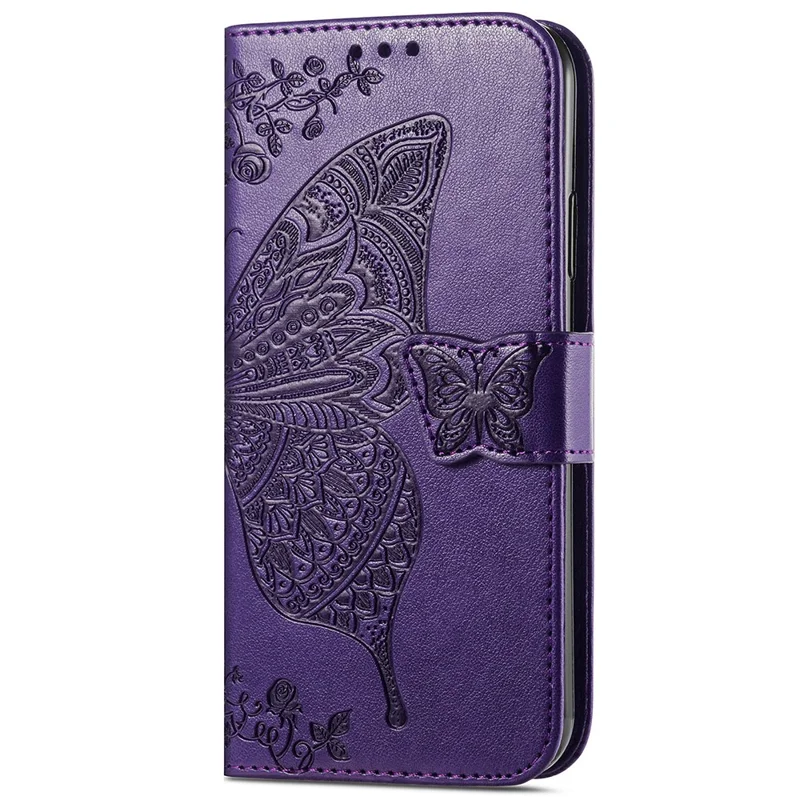 For Samsung Galaxy A05s 4G PU Leather Case Stand Function Butterfly Flower Pattern Cover Wallet - Dark Purple