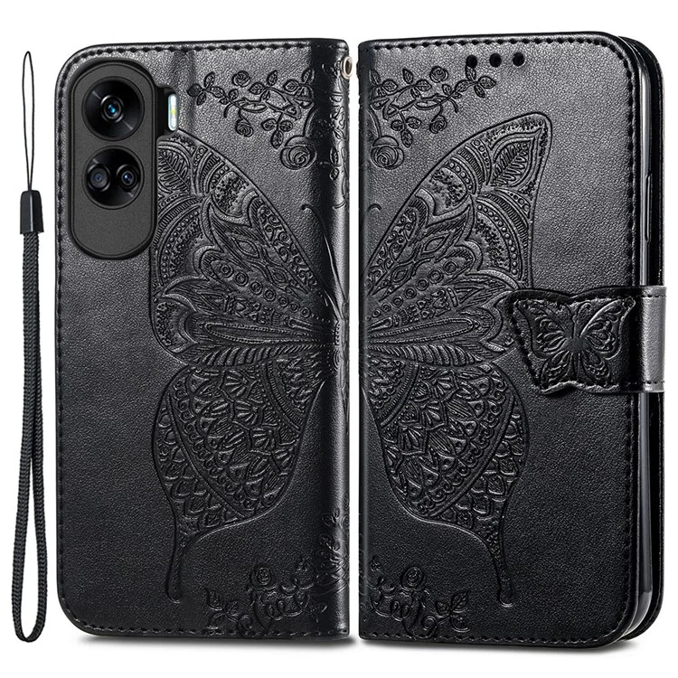 Per Honor 90 Lite 5G / X50i 5G Custodia a portafoglio stile flip in pelle con motivo a farfalla - Nero 