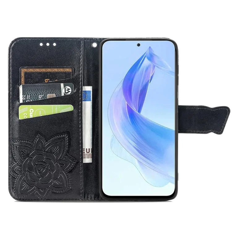 Per Honor 90 Lite 5G / X50i 5G Custodia a portafoglio stile flip in pelle con motivo a farfalla - Nero 