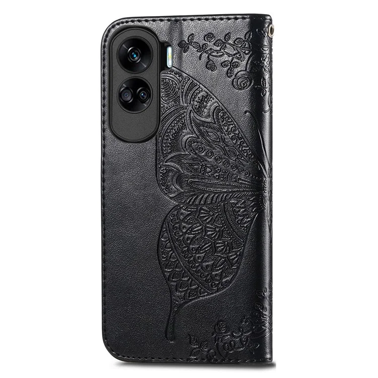 Per Honor 90 Lite 5G / X50i 5G Custodia a portafoglio stile flip in pelle con motivo a farfalla - Nero 