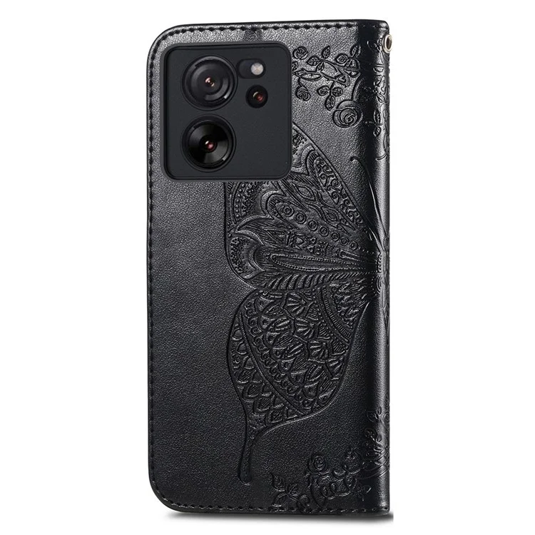 Для Xiaomi 13T / 13T Pro / Redmi K60 Ultra Чехол-бумажник с бабочкой и держателем для карт - Черный