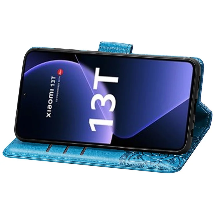 Pour Xiaomi 13T / 13T Pro / Redmi K60 Ultra Étui Papillon Motif Étui de Téléphone Portefeuille avec Porte-Cartes - Bleu