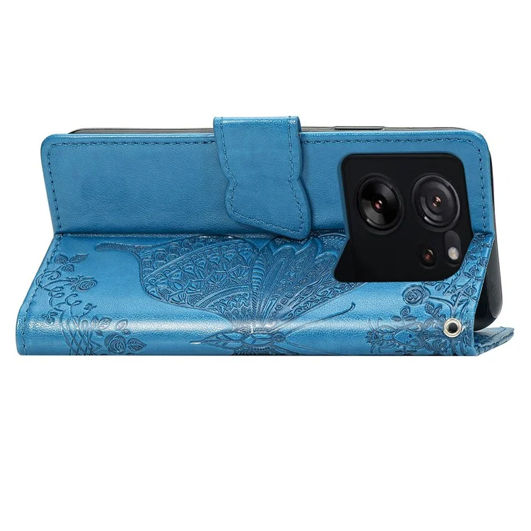 Pour Xiaomi 13T / 13T Pro / Redmi K60 Ultra Étui Papillon Motif Étui de Téléphone Portefeuille avec Porte-Cartes - Bleu