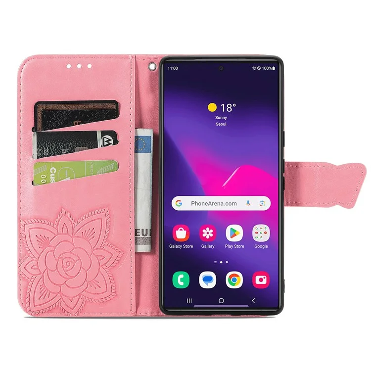 Para Samsung Galaxy S24 Ultra Flip Folio Cover con Patrón de Mariposa Funda de Teléfono de Cuero con Soporte - Rosa