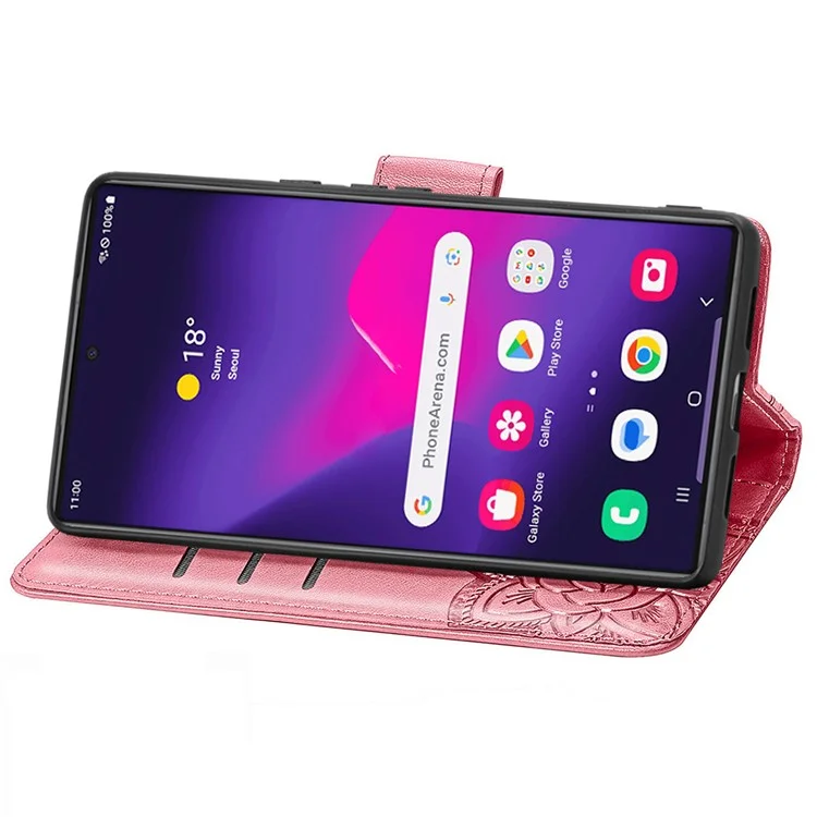Para Samsung Galaxy S24 Ultra Flip Folio Cover con Patrón de Mariposa Funda de Teléfono de Cuero con Soporte - Rosa