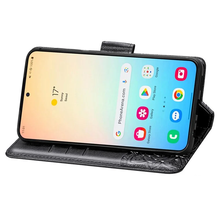 Wallet Case for Samsung Galaxy S24+ Butterfly Imprinted Leather Folio Phone Cover Stand - Black