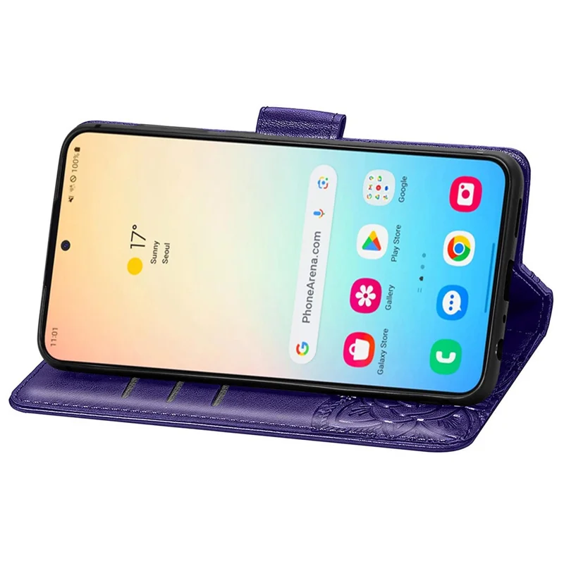 Wallet Case for Samsung Galaxy S24+ Butterfly Imprinted Leather Folio Phone Cover Stand - Dark Purple