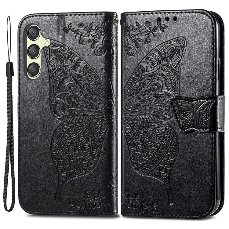 For Samsung Galaxy A25 5G (Global) (161.0 x 76.5 x 8.3mm) Butterfly Pattern Case Leather Phone Cover with Magnetic Clasp - Black