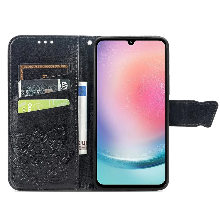 For Samsung Galaxy A25 5G (Global) (161.0 x 76.5 x 8.3mm) Butterfly Pattern Case Leather Phone Cover with Magnetic Clasp - Black