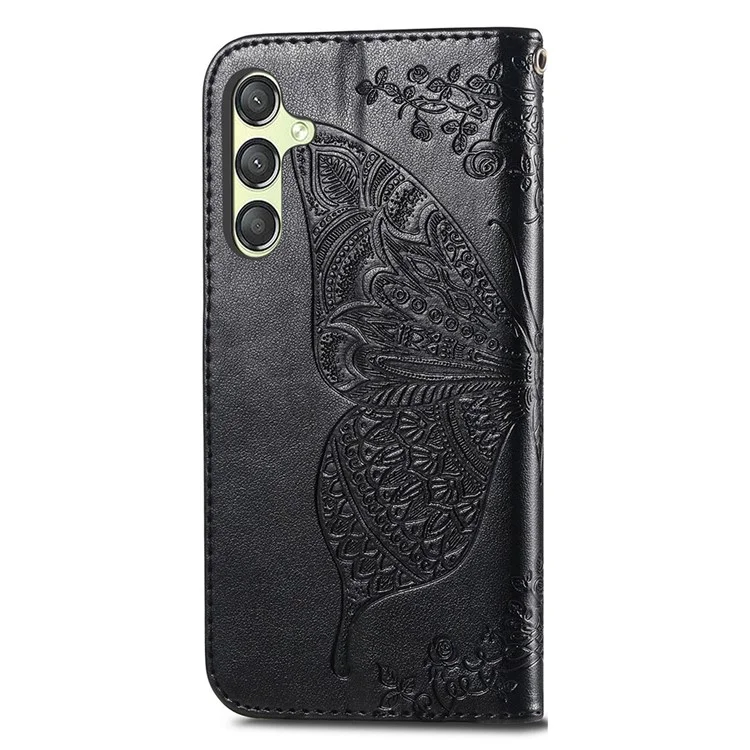 For Samsung Galaxy A25 5G (Global) (161.0 x 76.5 x 8.3mm) Butterfly Pattern Case Leather Phone Cover with Magnetic Clasp - Black