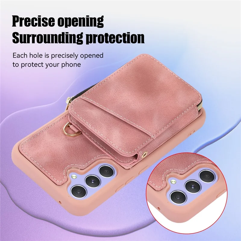 Für Samsung Galaxy A15 4G / 5G Hülle mit Gurt Leder TPU Cover Kartenfach Ständer - Rosa
