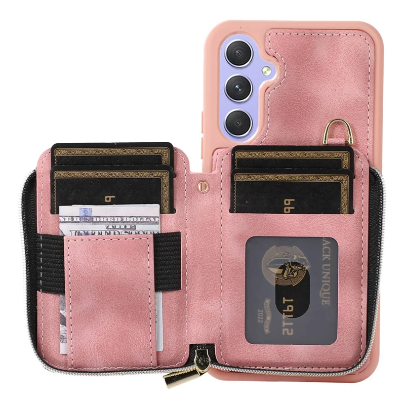 Für Samsung Galaxy A15 4G / 5G Hülle mit Gurt Leder TPU Cover Kartenfach Ständer - Rosa