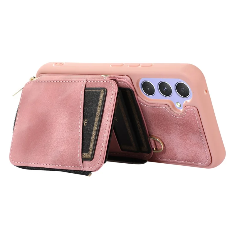 Für Samsung Galaxy A15 4G / 5G Hülle mit Gurt Leder TPU Cover Kartenfach Ständer - Rosa