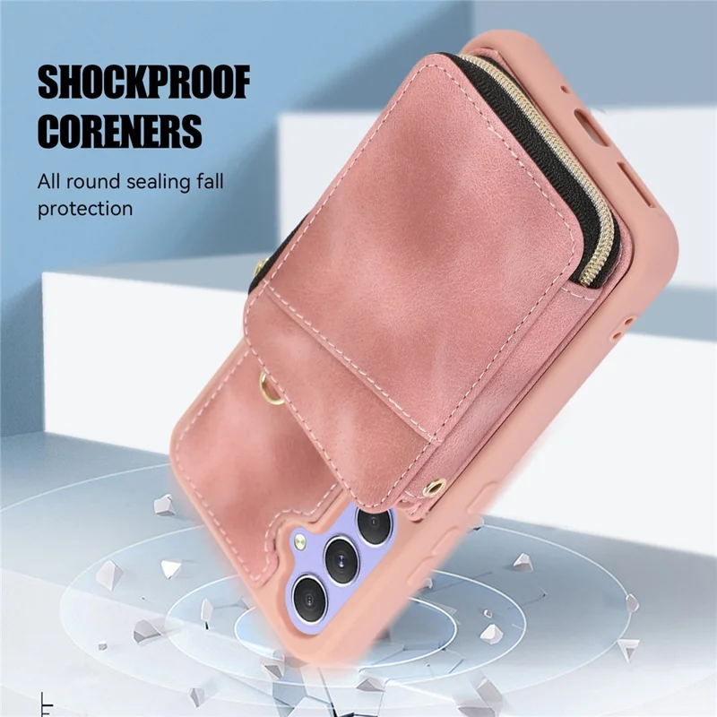 Für Samsung Galaxy A15 4G / 5G Hülle mit Gurt Leder TPU Cover Kartenfach Ständer - Rosa