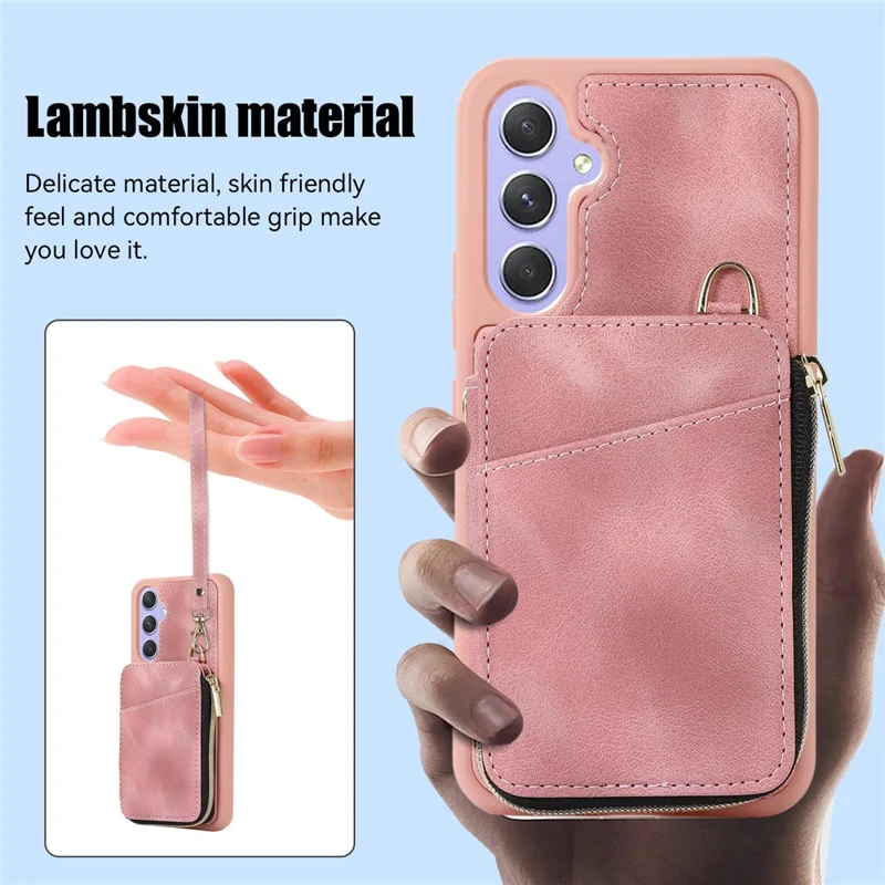 Für Samsung Galaxy A15 4G / 5G Hülle mit Gurt Leder TPU Cover Kartenfach Ständer - Rosa