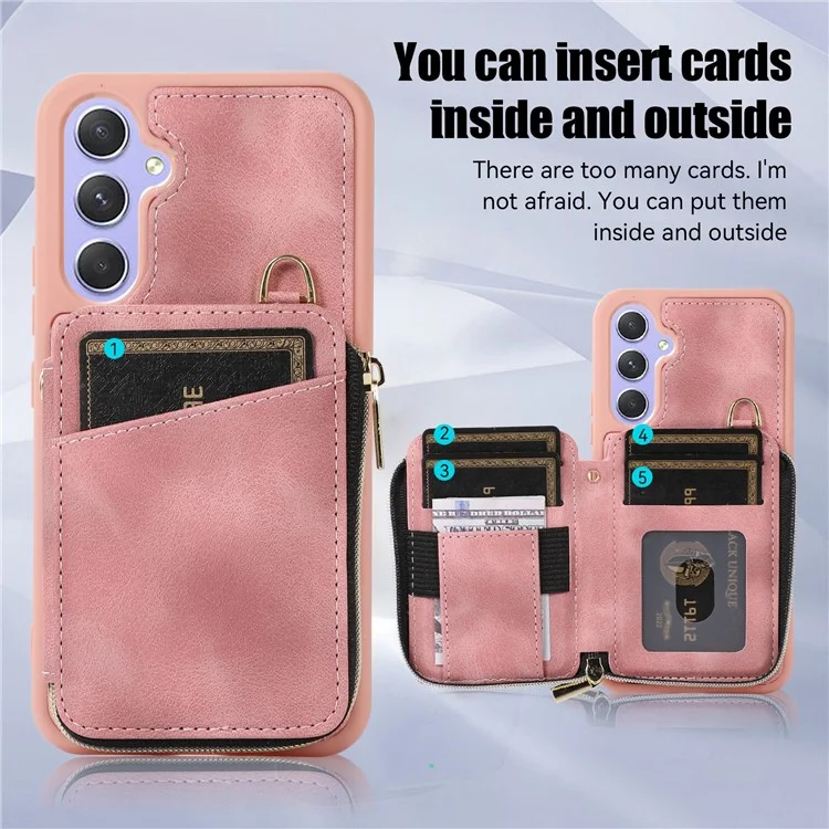Für Samsung Galaxy A15 4G / 5G Hülle mit Gurt Leder TPU Cover Kartenfach Ständer - Rosa