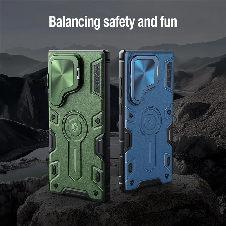 NILLKIN CamShield Armor Prop Case para Samsung Galaxy S24 Ultra PC + Capa de Telefone TPU com Cobertura da Câmera - Azul