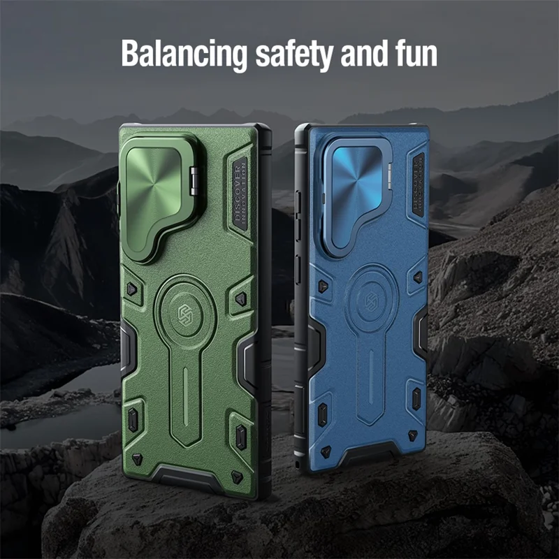 NILLKIN CamShield Armor Prop Case for Samsung Galaxy S24 Ultra Camera Lid PC+TPU Cover Magnetic Case - Blue