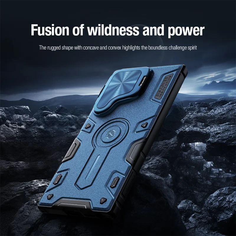 NILLKIN CamShield Armor Prop Case for Samsung Galaxy S24 Ultra Camera Lid PC+TPU Cover Magnetic Case - Blue