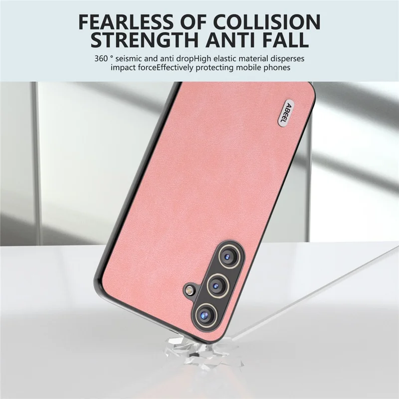 ABEEL For Samsung Galaxy S24 Case Scratch-proof PU Leather Coated PC Phone Back Cover - Pink