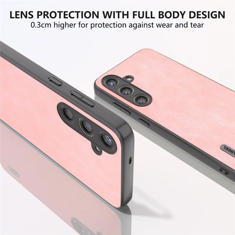 ABEEL For Samsung Galaxy S24 Case Scratch-proof PU Leather Coated PC Phone Back Cover - Pink