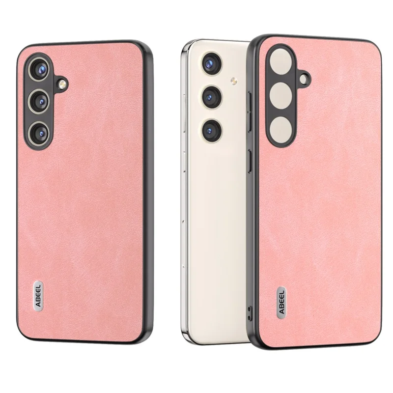 ABEEL For Samsung Galaxy S24 Case Scratch-proof PU Leather Coated PC Phone Back Cover - Pink