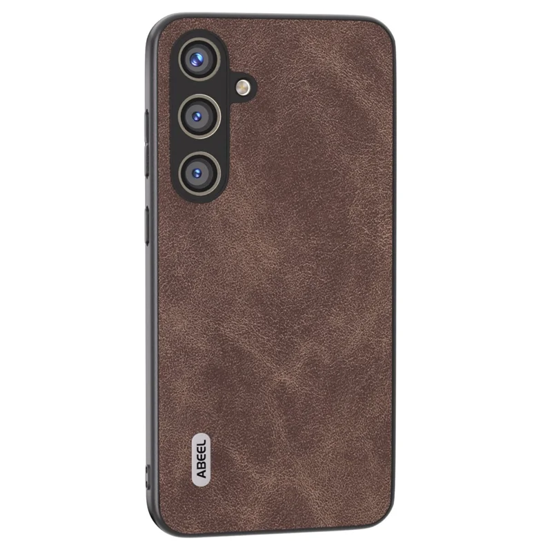 ABEEL For Samsung Galaxy S24 Case Scratch-proof PU Leather Coated PC Phone Back Cover - Coffee