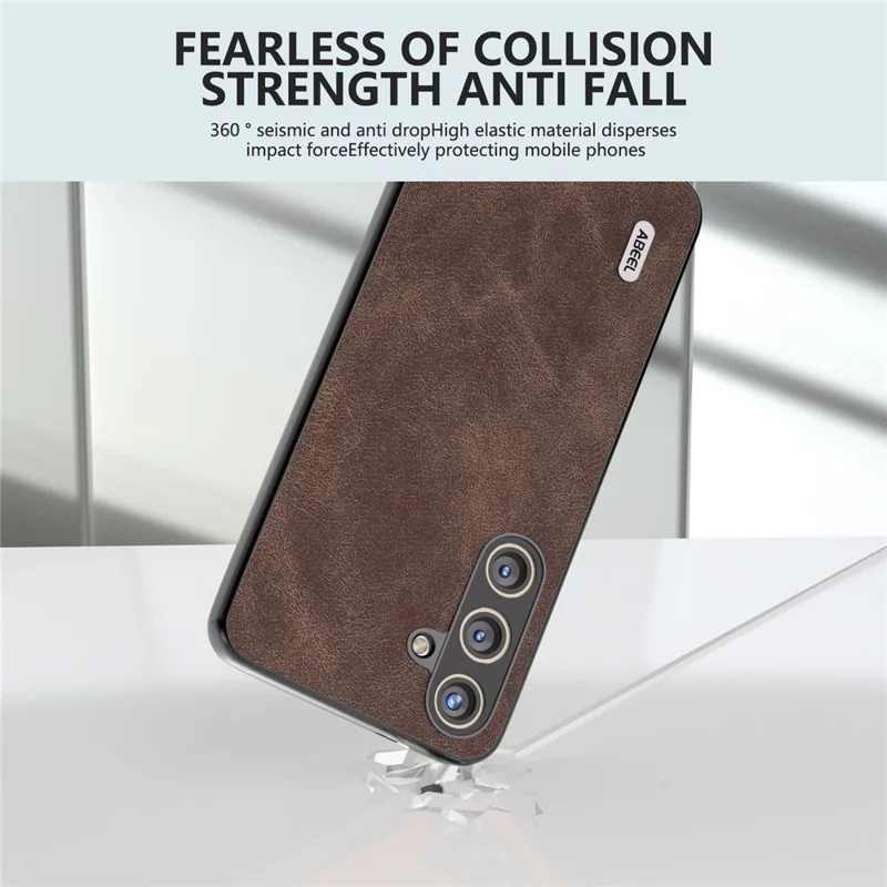 ABEEL For Samsung Galaxy S24 Case Scratch-proof PU Leather Coated PC Phone Back Cover - Coffee