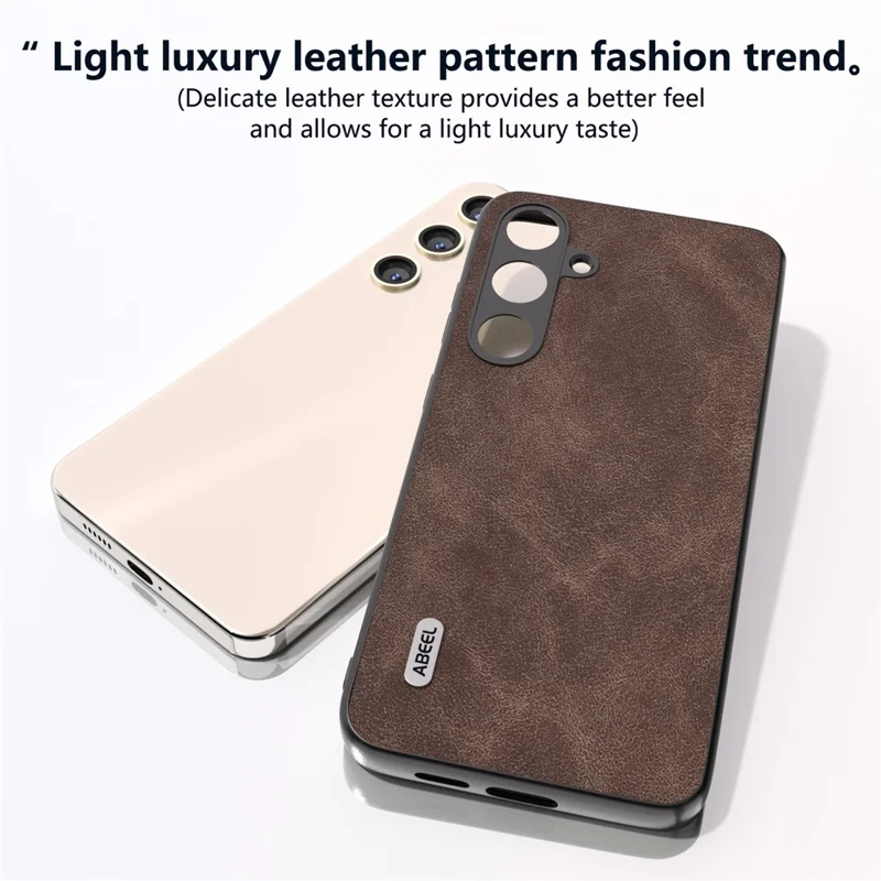ABEEL For Samsung Galaxy S24 Case Scratch-proof PU Leather Coated PC Phone Back Cover - Coffee