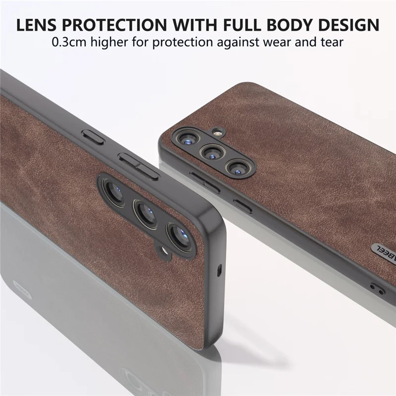 ABEEL For Samsung Galaxy S24 Case Scratch-proof PU Leather Coated PC Phone Back Cover - Coffee