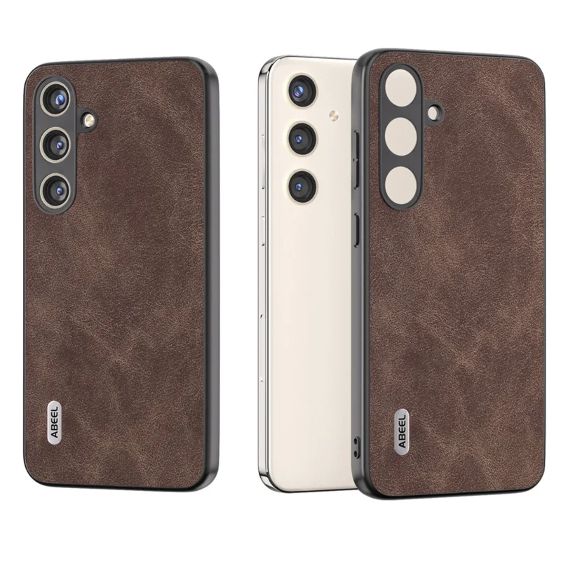ABEEL For Samsung Galaxy S24 Case Scratch-proof PU Leather Coated PC Phone Back Cover - Coffee