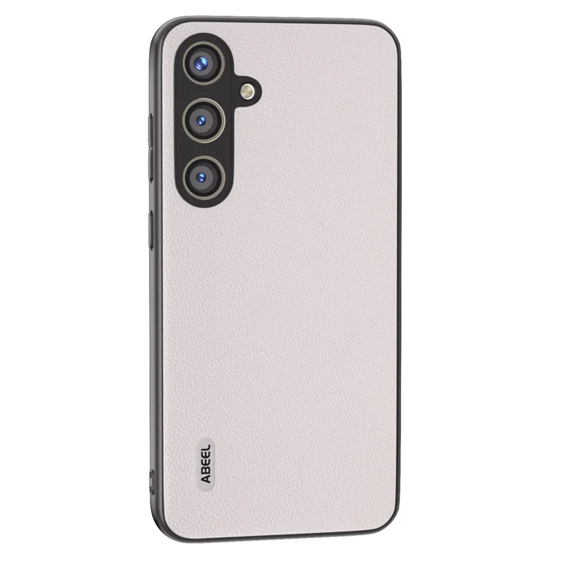 ABEEL For Samsung Galaxy S24 Case Genuine Cow Leather+PC Scratch-resistant Phone Protector - White