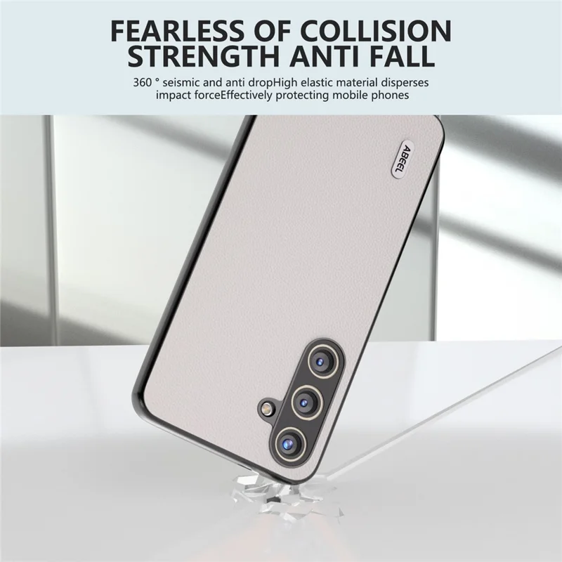 ABEEL For Samsung Galaxy S24 Case Genuine Cow Leather+PC Scratch-resistant Phone Protector - White