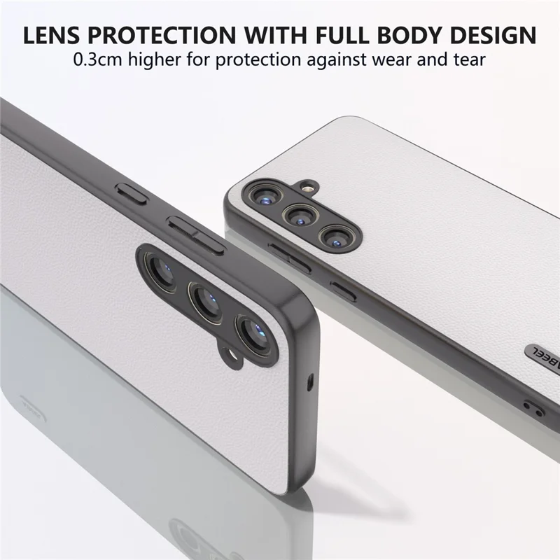 ABEEL For Samsung Galaxy S24 Case Genuine Cow Leather+PC Scratch-resistant Phone Protector - White