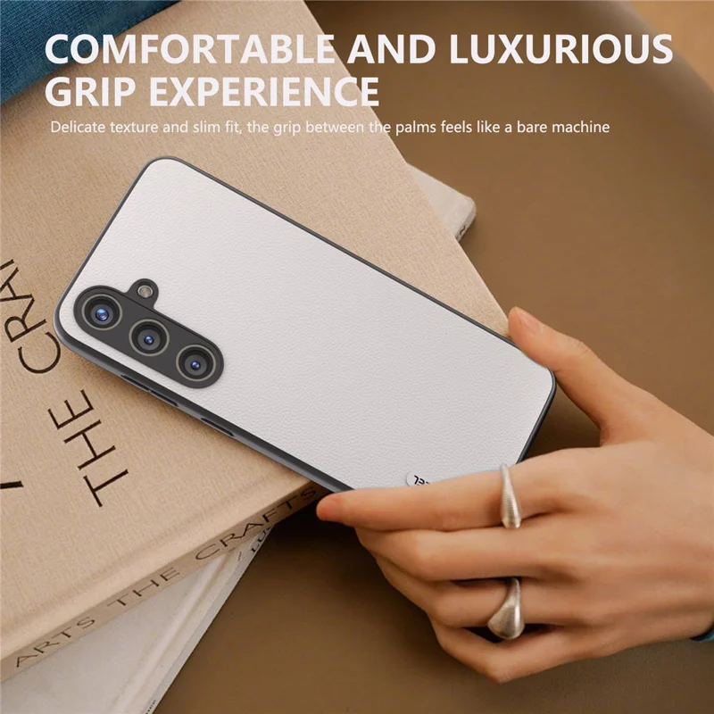ABEEL For Samsung Galaxy S24 Case Genuine Cow Leather+PC Scratch-resistant Phone Protector - White