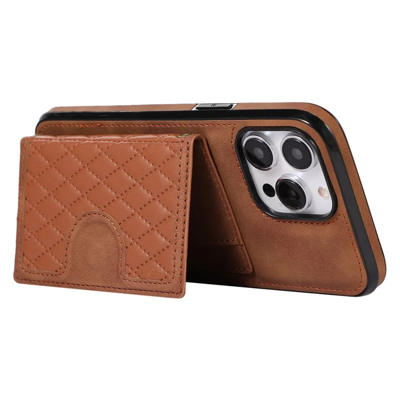 Für iPhone 14 Pro Max Hülle Leder TPU Cover mit Rückkartenhalter Schultergurt - Braun