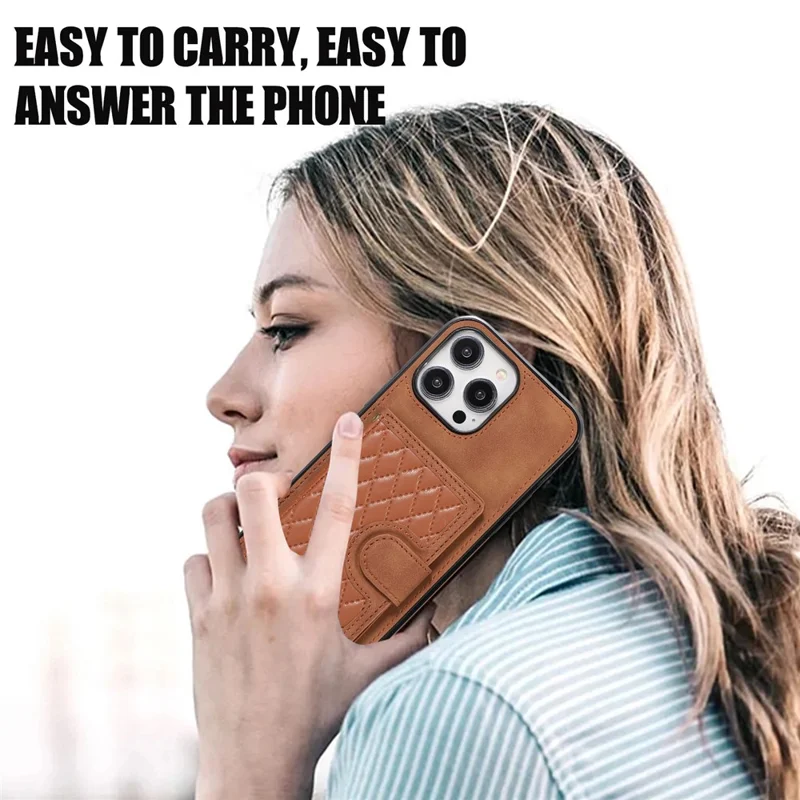 Für iPhone 14 Pro Max Hülle Leder TPU Cover mit Rückkartenhalter Schultergurt - Braun