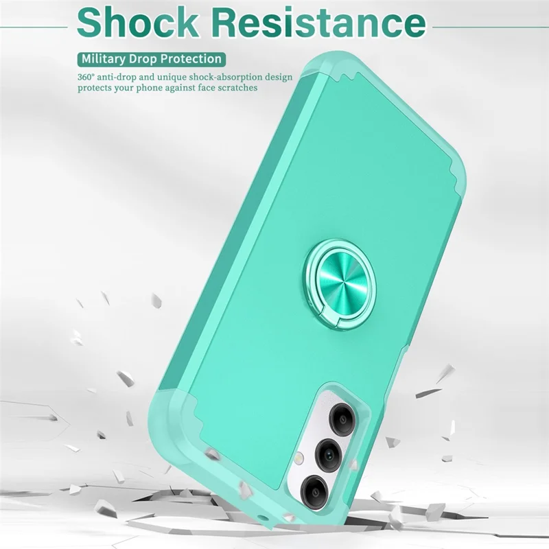 For Samsung Galaxy A14 4G  /  5G Case Ring Holder Fingerprint-proof PC+TPU Phone Back Cover - Mint Green