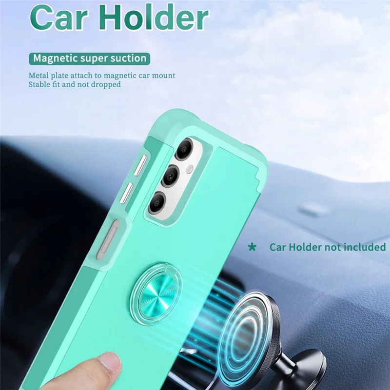 For Samsung Galaxy A14 4G  /  5G Case Ring Holder Fingerprint-proof PC+TPU Phone Back Cover - Mint Green