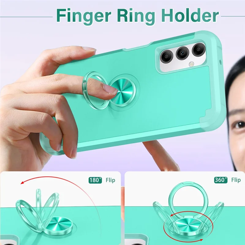 For Samsung Galaxy A14 4G  /  5G Case Ring Holder Fingerprint-proof PC+TPU Phone Back Cover - Mint Green