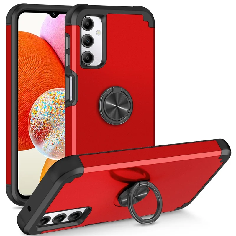 For Samsung Galaxy A14 4G  /  5G Case Ring Holder Fingerprint-proof PC+TPU Phone Back Cover - Red